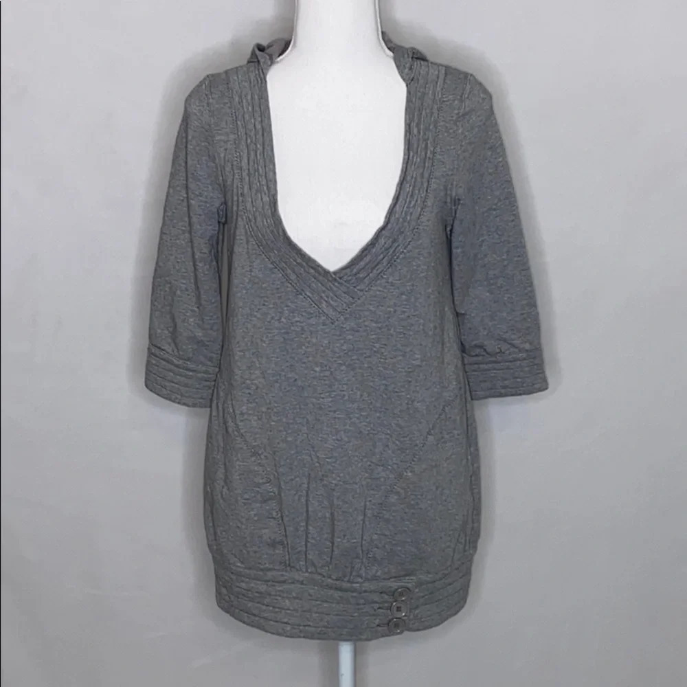 Solemio Hooded 3/4 Sleeve Deep V Neck Top …